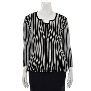 St. John Knits 2Pc Ribbed Knit Cardigan & Shell Set in Caviar/Bianco sz L